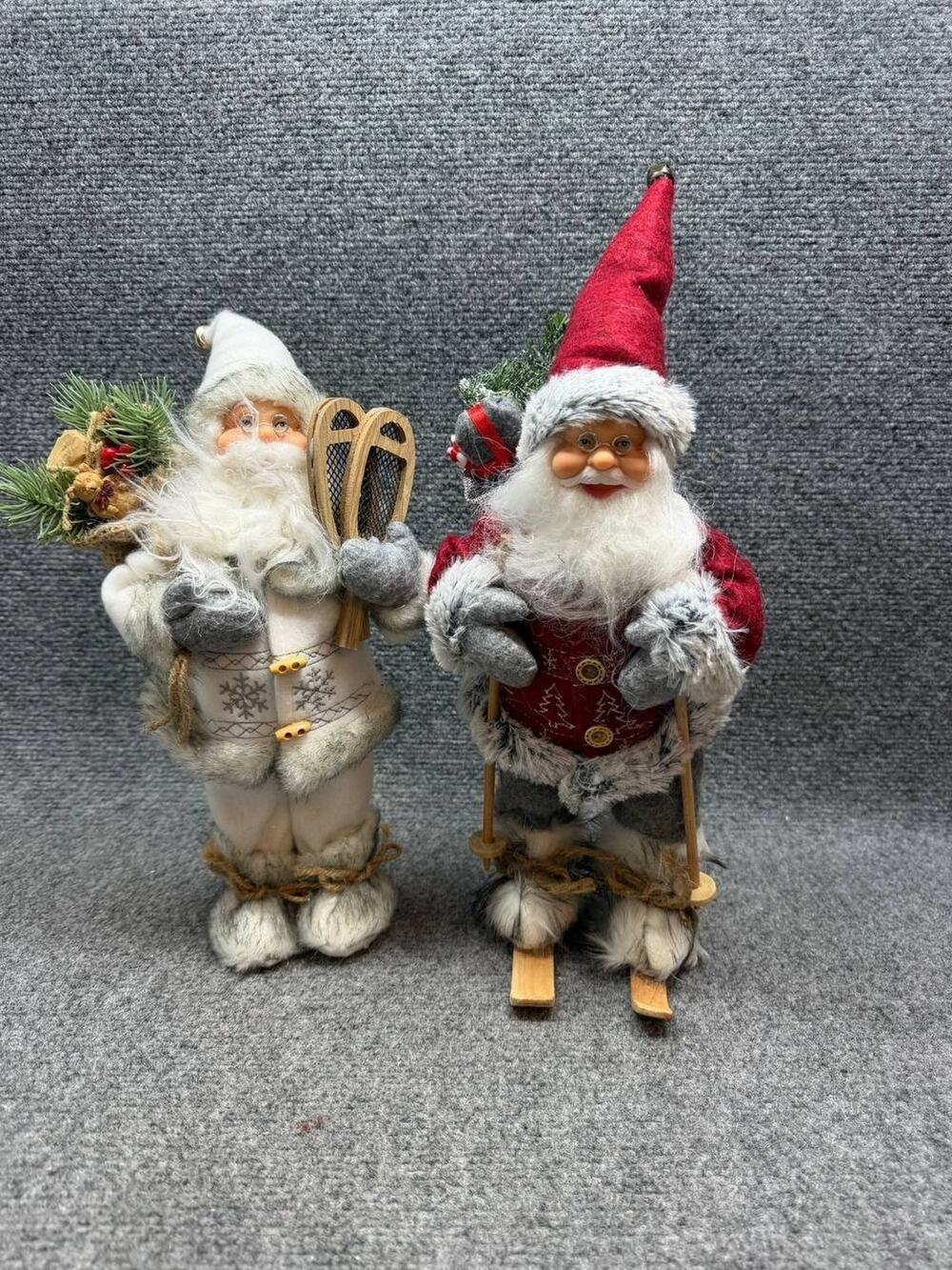 Santa Claus Christmas Figures Set of 2 Ski Decor Plush Holiday